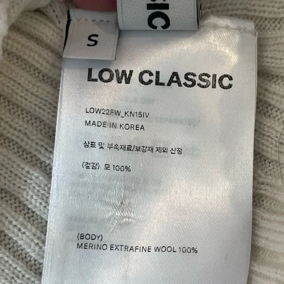 Low Classic Women's Cream Crew Neck Sweater, Ribbed, 100% Fine Merino Wool, S